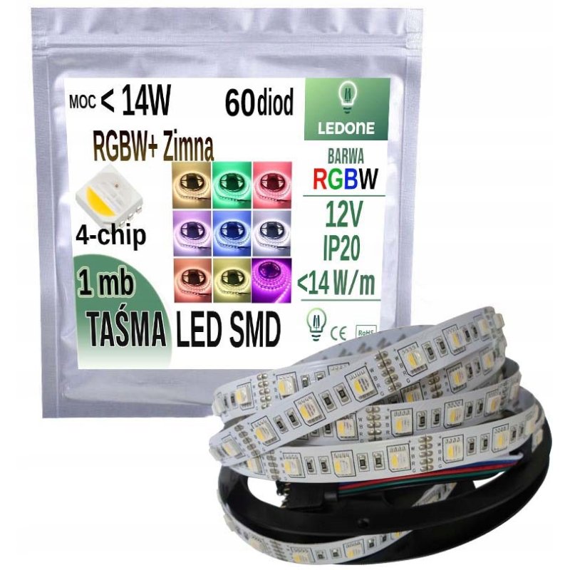TAŚMA LED PREMIUM RGBW + CW 4in1 5050 IP20 300d 1m