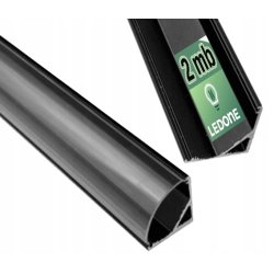 Zestaw 2mb Profil aluminiowy NAROŻNY czarny Szeroki kąt Klosz czarny