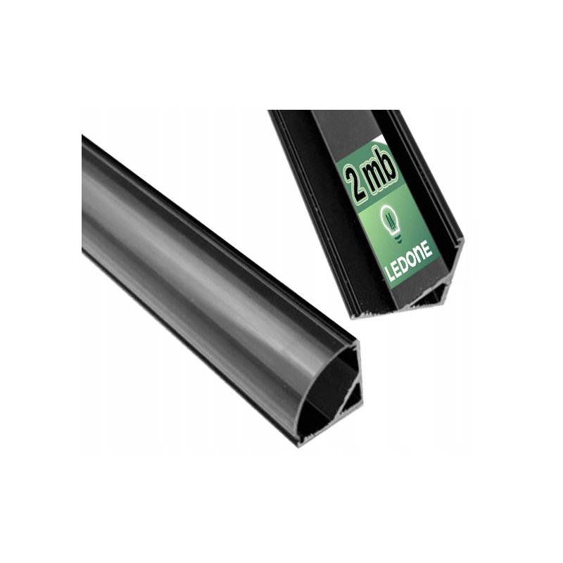 Zestaw 2mb Profil aluminiowy NAROŻNY czarny Szeroki kąt Klosz czarny