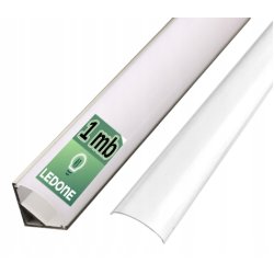 1mb Profil aluminiowy NAROŻNY SREBRNY Szeroki kąt + Klosz mleczny