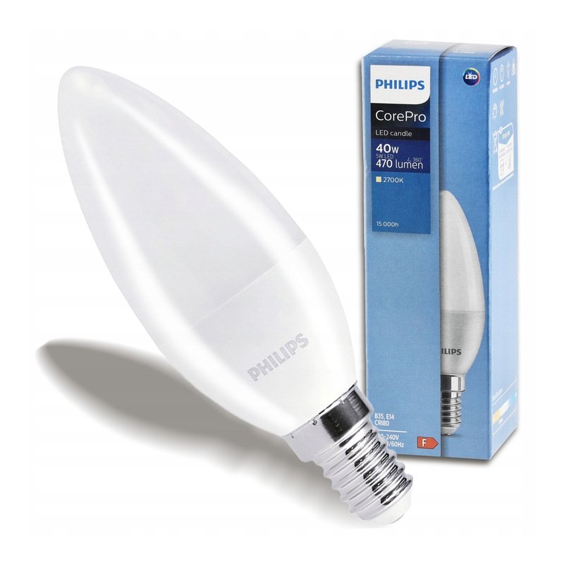 Żarówka LED E14 PHILIPS 5W  40W 470lm Barwa 2700K Świeczka Corepro Premium