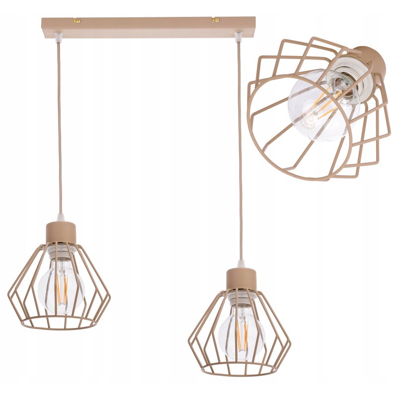 LAMPA WISZĄCA ZWIS ŻYRANDOL SUFITOWY klosz BRYLANT na E27 KASZMIR beż ecru