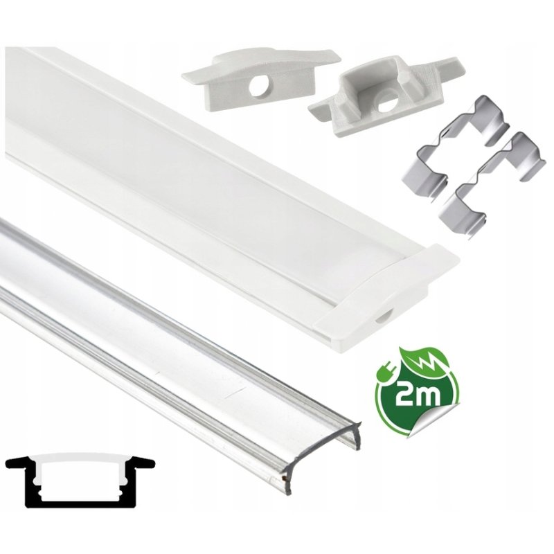 PROFIL ALUMINIOWY biały wpuszczany slim eko do taśm LED 2m + KLOSZ CLEAR