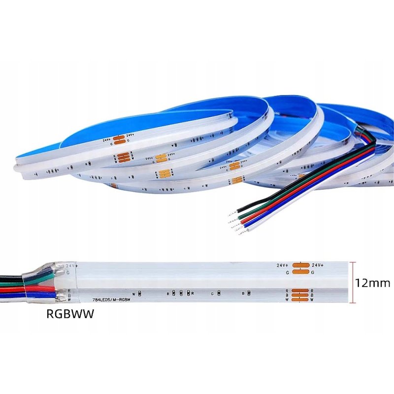 Taśma LED COB 784diod linia światła RGBW + WW CIEPŁA 24V 19w/m 5mb