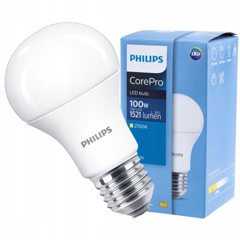 Żarówka LED E27 Philips CorePro mocna 13W  100W 2700K biała Ciepła