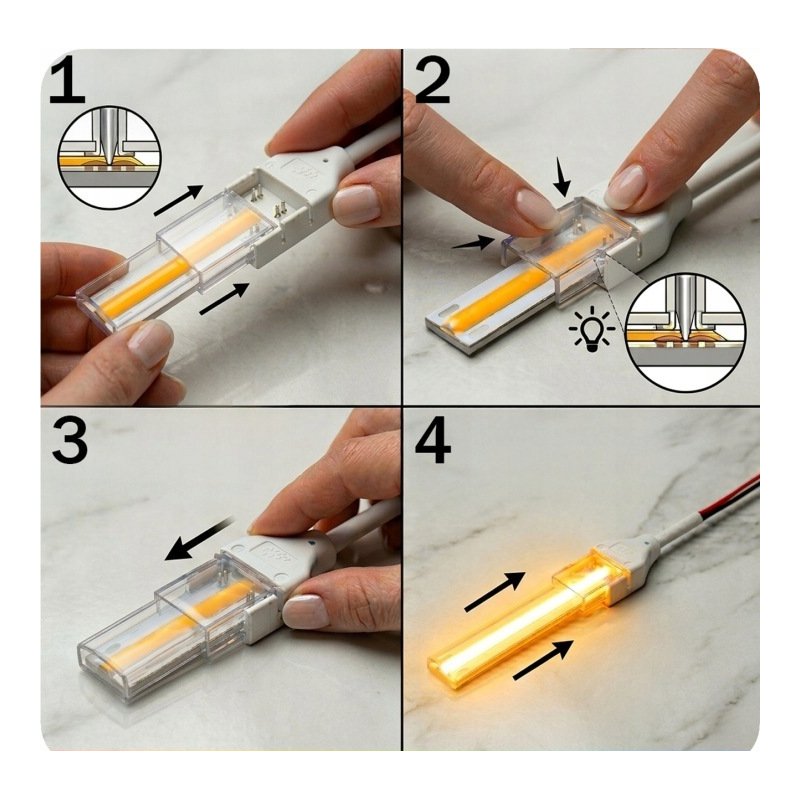 Złączka na kablu ŁĄCZNIK led-kab IP67 do taśm LED COB 10mm 230V Hivolt klik