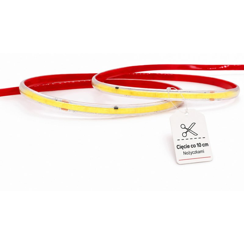 TAŚMA LED COB 1mb 230V 12W IP65 CIEPŁA IP67 bez zasilacza Hivolt co 10cm
