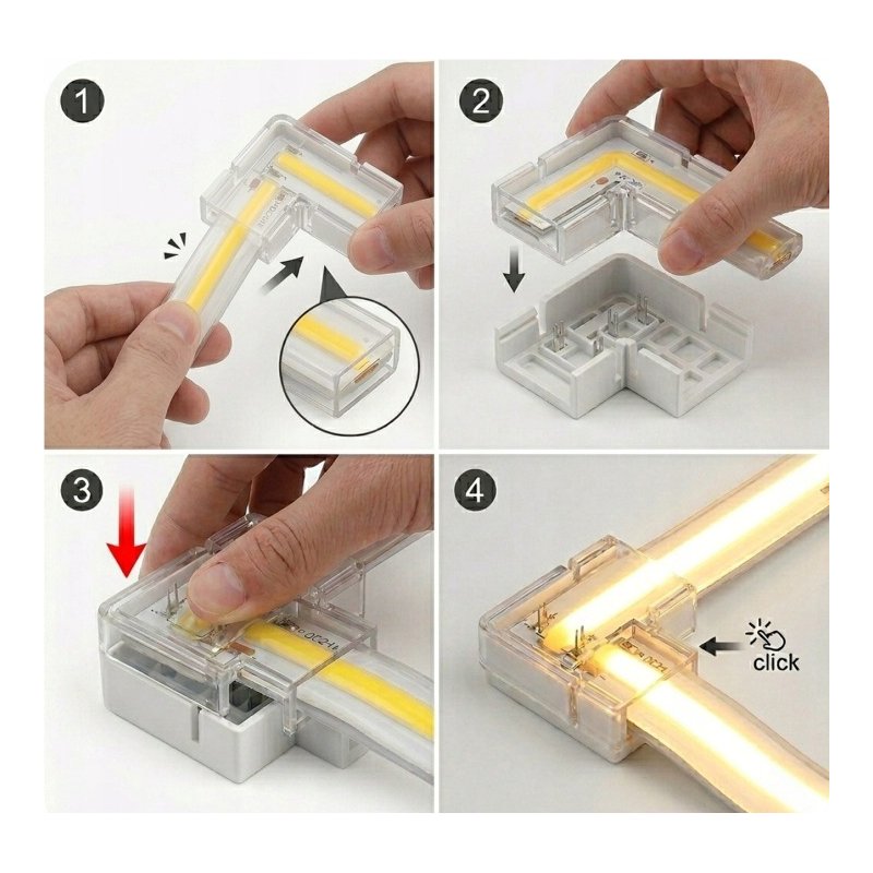 Złączka kątowa ŁĄCZNIK hermetyczna IP67 do taśm LED COB 10mm 230V Hivolt