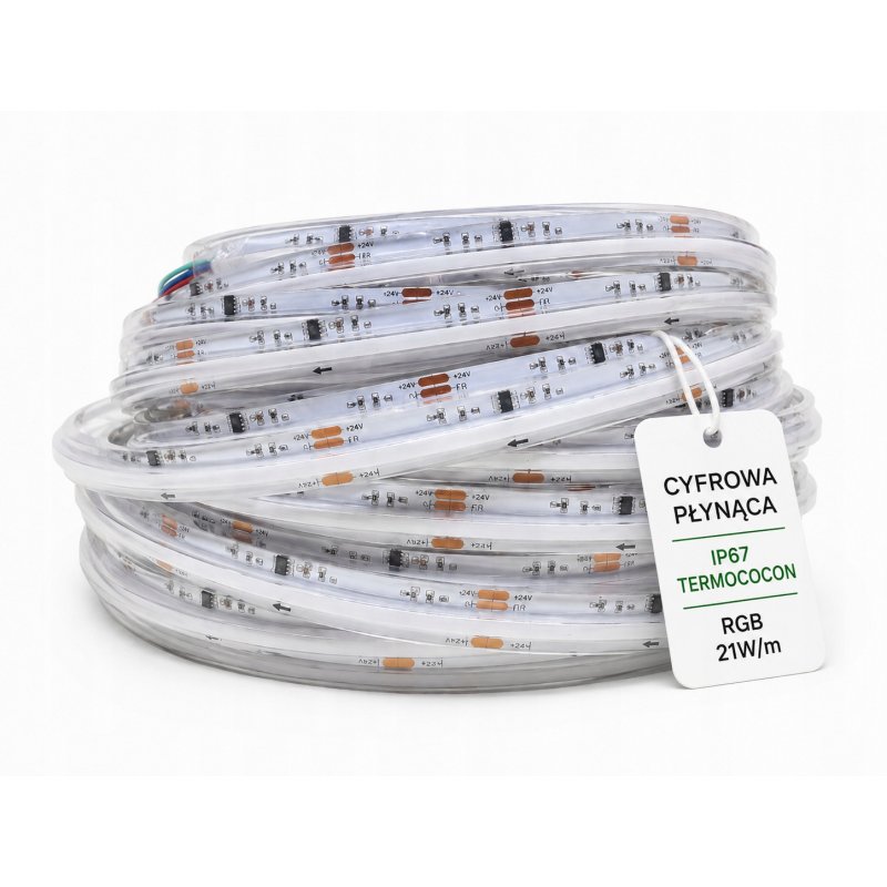 TAŚMA LED COB termo IP67 24V 360 Magic Pixel PŁYNĄCA WS2811 cyfrowa 10m RGB