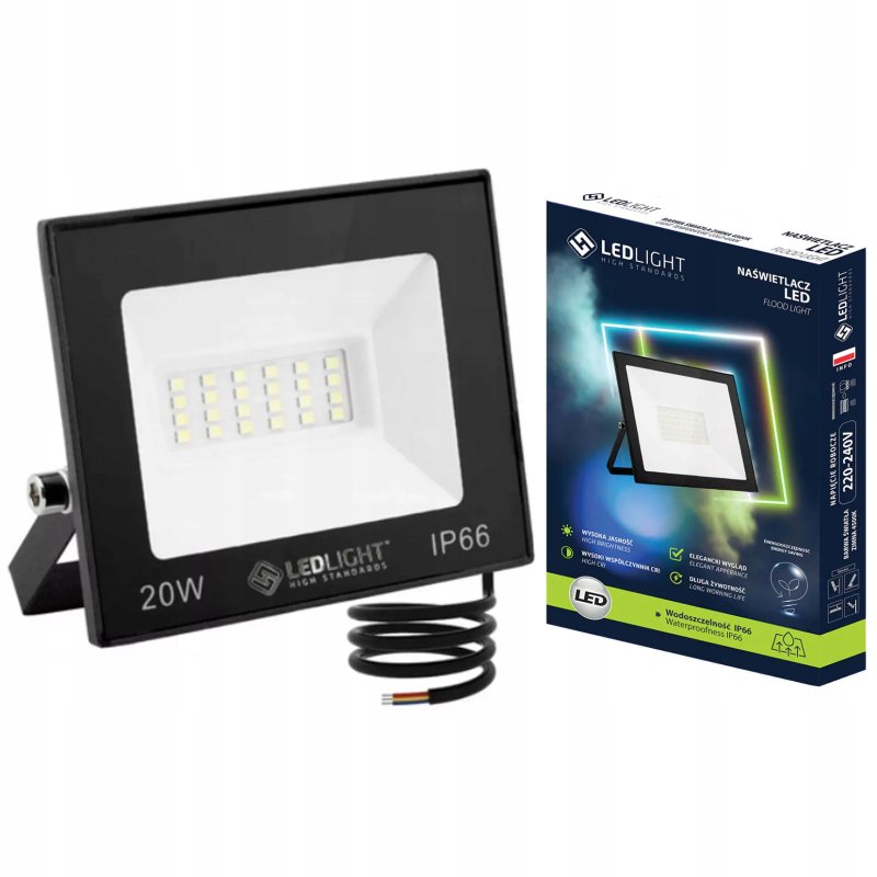 HALOGEN LED 20W NAŚWIETLACZ SLIM ZEWNĘTRZNY IP66 ROBOCZY BIAŁY zimny