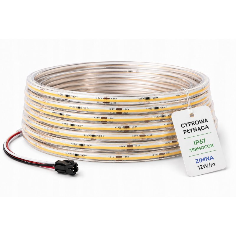 TAŚMA LED COB termo IP67 24V 360d Magic Pixel PŁYNĄCA WS2811 cyfrowa 10m CW