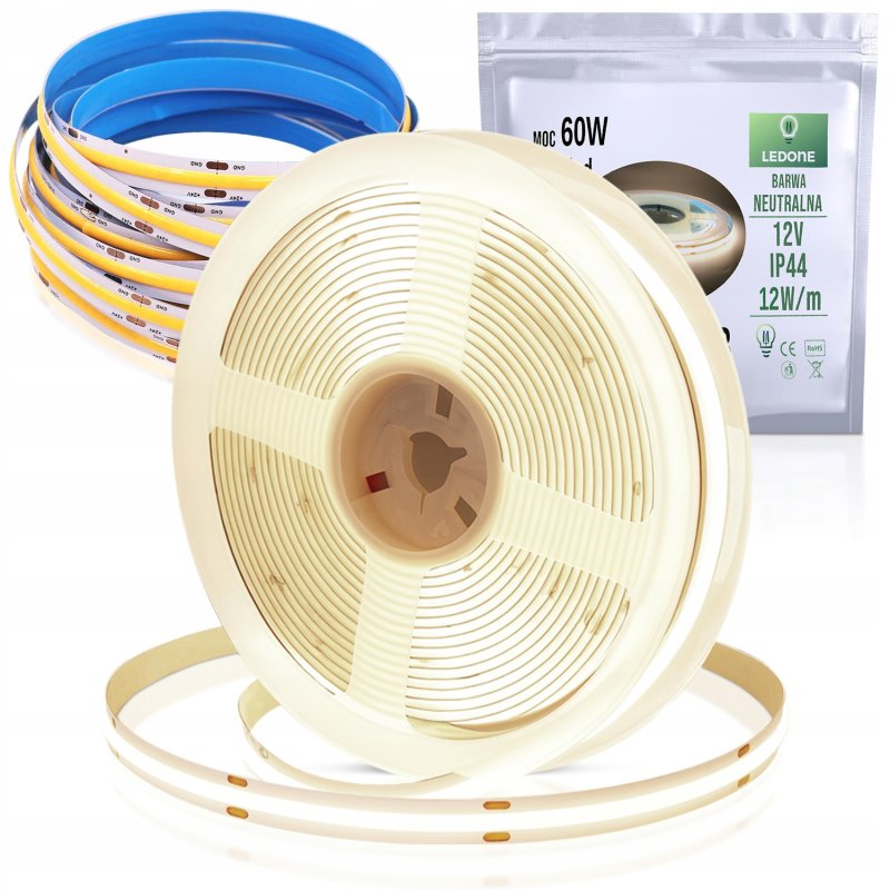 TAŚMA LED COB 12V 12w/m ip44 NEON NEUTRAL 5m LINIA