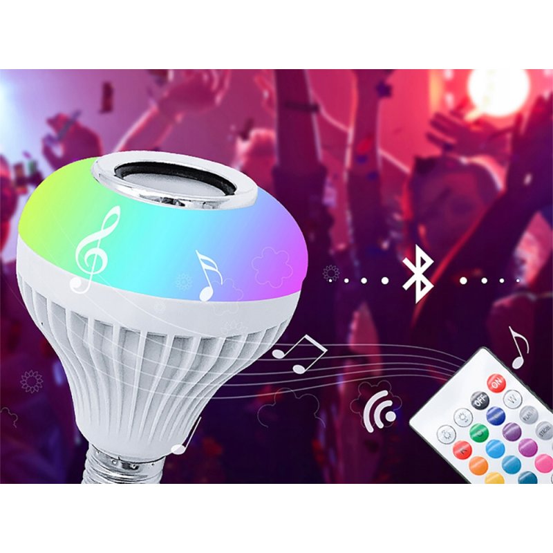 ŻARÓWKA LED E27 RGB KOLOROWA sterowana na Pilota IR z głośnikiem BLUETOOTH