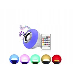 ŻARÓWKA LED E27 RGB KOLOROWA sterowana na Pilota IR z głośnikiem BLUETOOTH