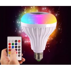 ŻARÓWKA LED E27 RGB KOLOROWA sterowana na Pilota IR z głośnikiem BLUETOOTH