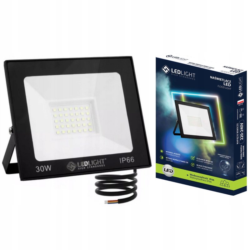 HALOGEN LED 30W NAŚWIETLACZ SLIM ZEWNĘTRZNY IP66 ROBOCZY BIAŁY zimny