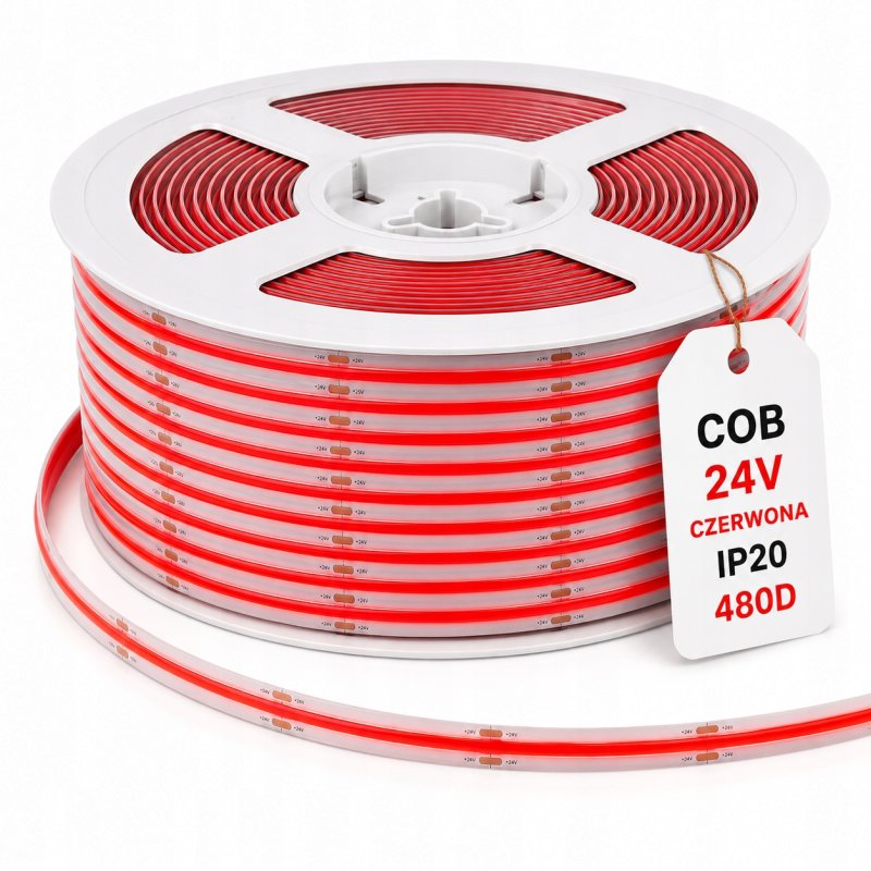 TAŚMA LED COB 24V 480diod/mb PRO 11W/m neon KOLOR CZERWONY 1m LINIA światła