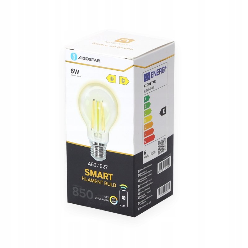 Żarówka SMART inteligentna LED FILAMENT E27 A60 6W CCT na WiFi i WB