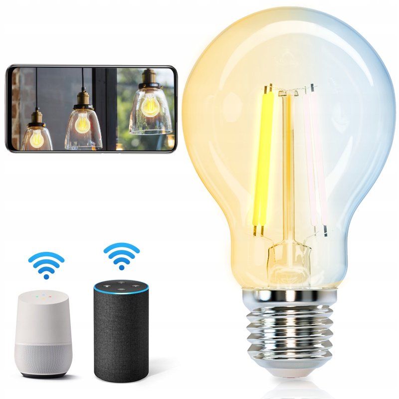 Żarówka SMART inteligentna LED FILAMENT E27 A60 6W CCT na WiFi i WB
