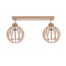 LAMPA WISZĄCA SUFITOWA PLAFON ŻYRANDOL RUCH 2x E27 KASZMIR beż klosz DREWNO