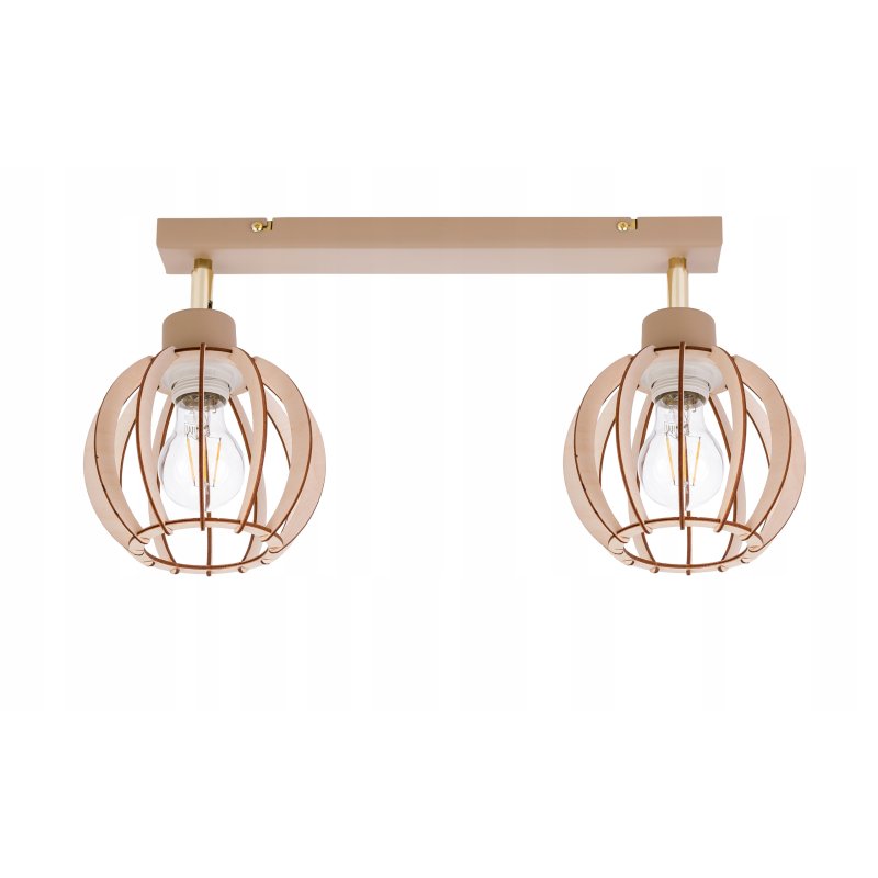 LAMPA WISZĄCA SUFITOWA PLAFON ŻYRANDOL RUCH 2x E27 KASZMIR beż klosz DREWNO