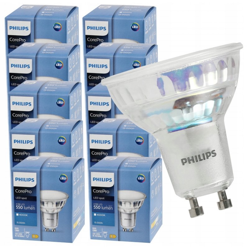 10x Żarówka LED PHILIPS 4.9W Corepro LED spot 550lm GU10 4000 K neutralna