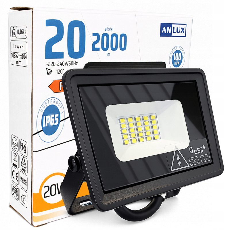 HALOGEN LED 20W NAŚWIETLACZ SLIM ZEWNĘTRZNY IP66 ROBOCZY BIAŁY zimny