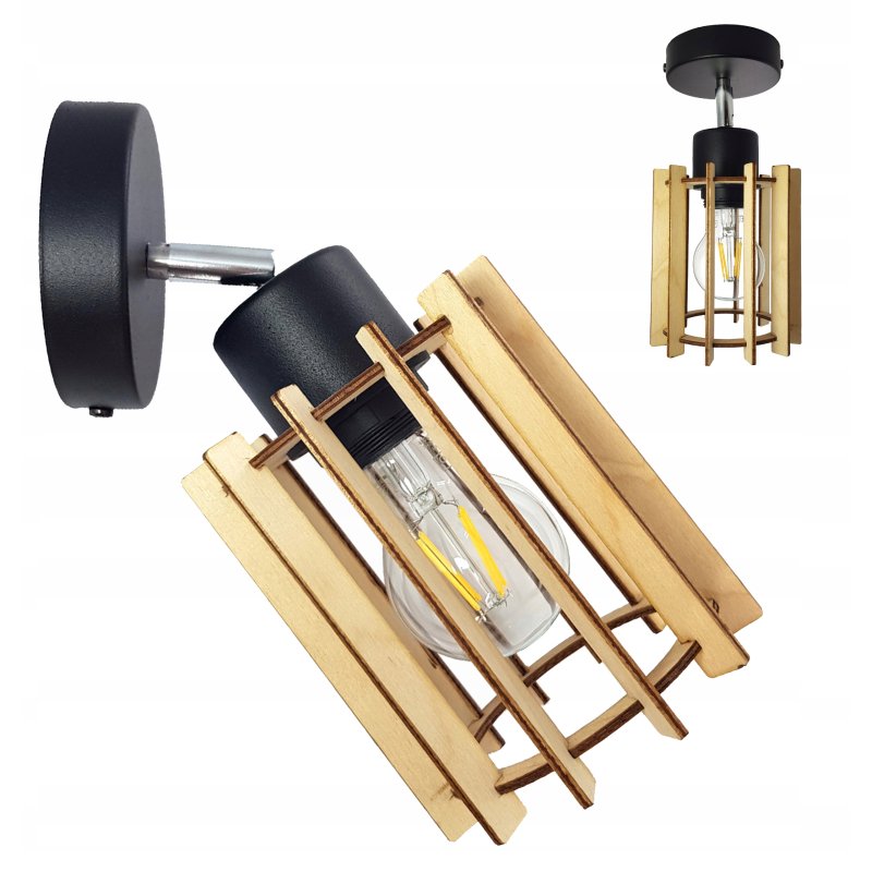 Klosz DREWNIANY do lamp na E27 LOFT WALEC drewno