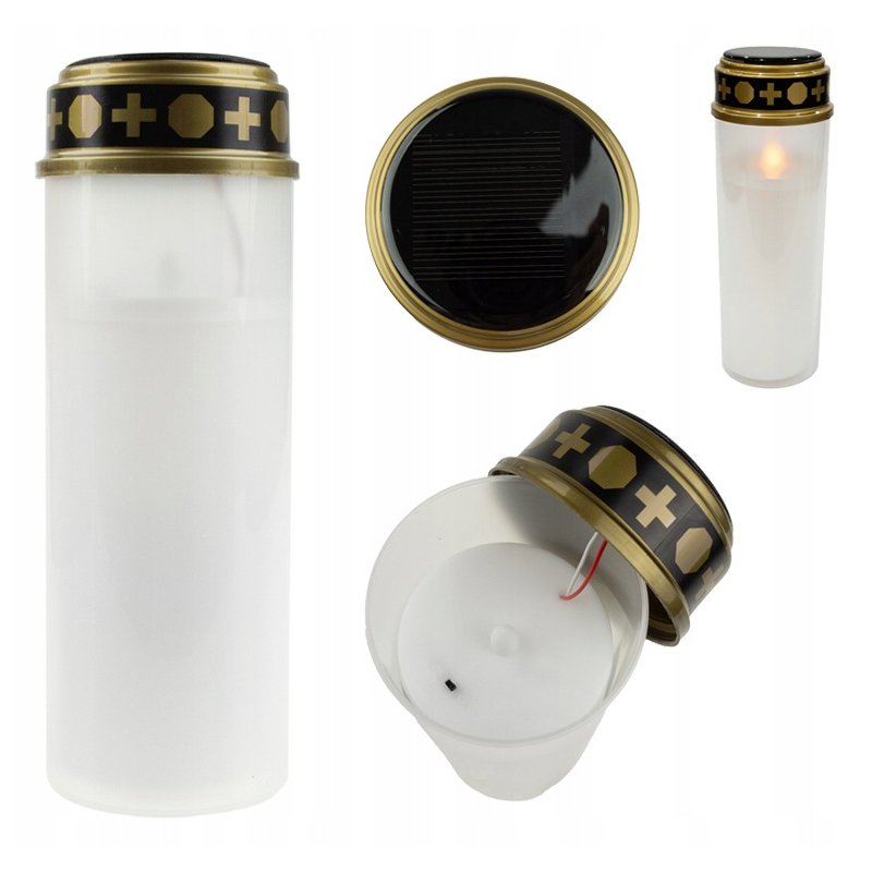 ZNICZ SOLARNY LED IP44 LAMPION MIGAJĄCY płomień WKŁAD do zniczy duży 21cm