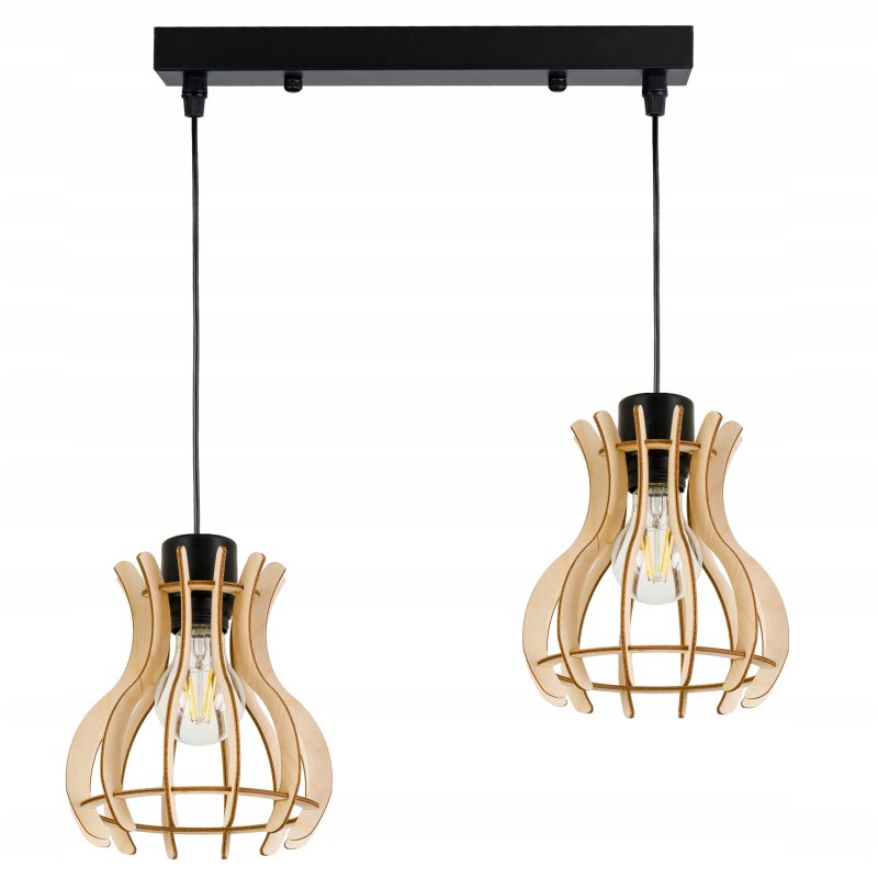 LAMPA sufitowa wisząca zwis Loft Drewno 2x E27