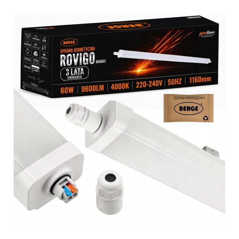 Lampa Sufitowa LED Do Garażu IP65 60W 120cm 9600lm 4000K Oprawa Hermetyczna