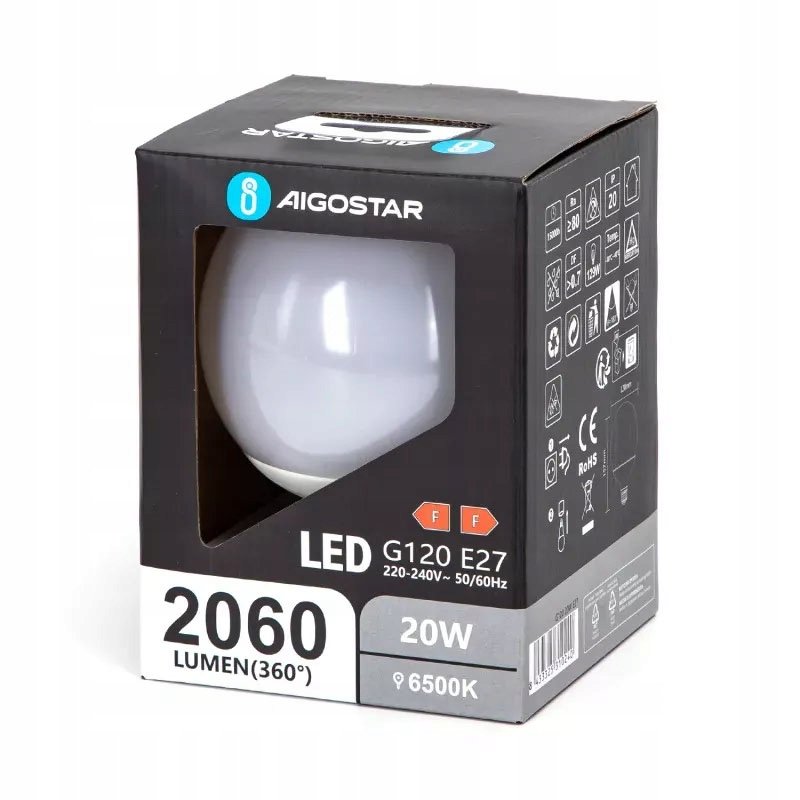 Żarówka E27 G120 LED 20W ZIMNA mleczna bańka XL mocna