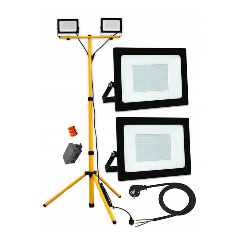 Naświetlacz Halogen LED 2x 50W + STOJAK podwójny statyw i przewód