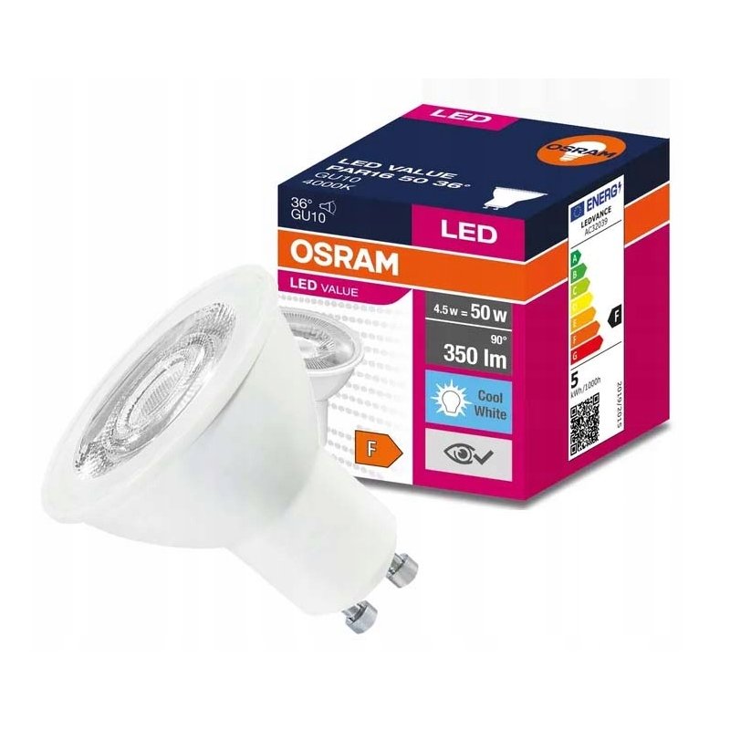 ŻARÓWKA OSRAM PREMIUM LED GU10 4,5W BARWA NEUTRALNA SOCZEWKA SKUPIAJĄCA