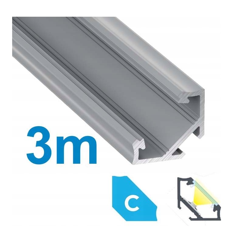PROFIL ALUMINIOWY NAROŻNY typ C srebrny do taśm LED 3m