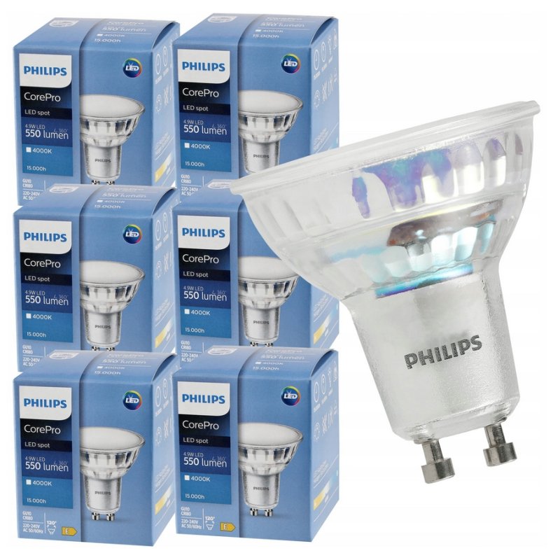 6x Żarówka LED PHILIPS 4.9W Corepro LED spot 550lm GU10 4000 K neutralna