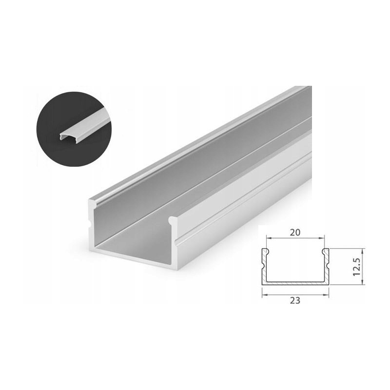 Profil Aluminiowy anodowany do taśm LED SZEROKI 23mm P13-2 klosz MLECZNY 2m