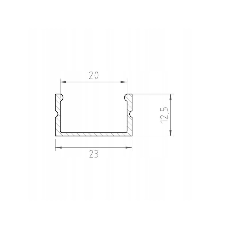 Profil Aluminiowy anodowany do taśm LED SZEROKI 23mm P13-2 klosz MLECZNY 2m