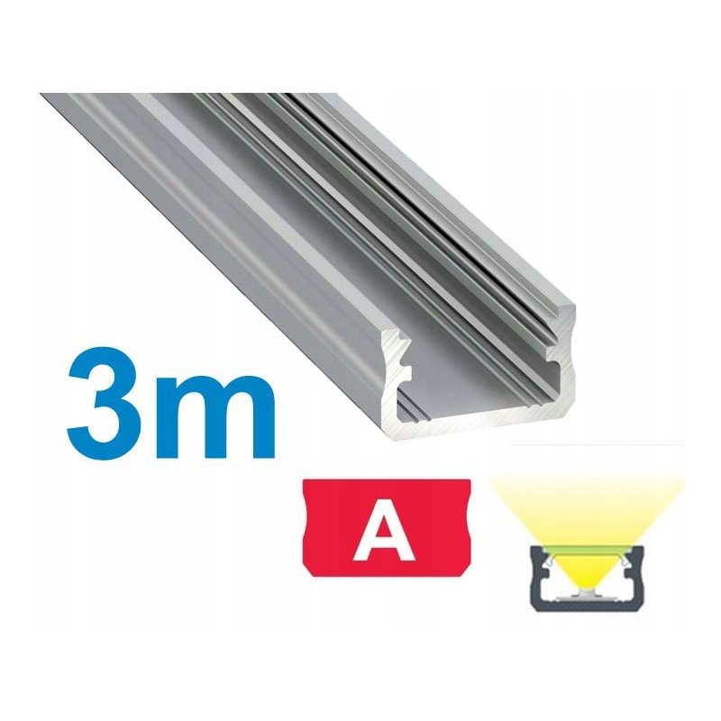PROFIL ALUMINIOWY NAWIERZCHNIOWY typ A srebrny anodowany do taśm LED 3m