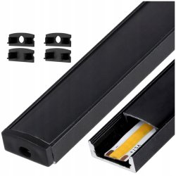 PROFIL aluminiowy NAWIERZCHNIOWY czarny + KLOSZ CIEMNY zaślepki 1m do led
