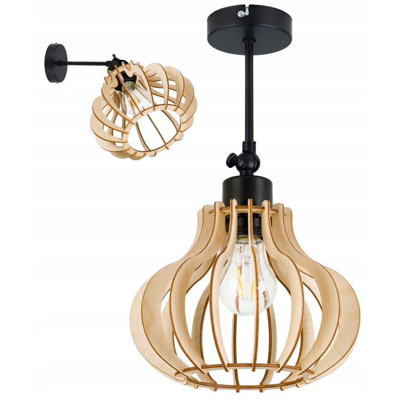 Lampa kinkiet żyrandol E27 regulowany LOFT Drewno