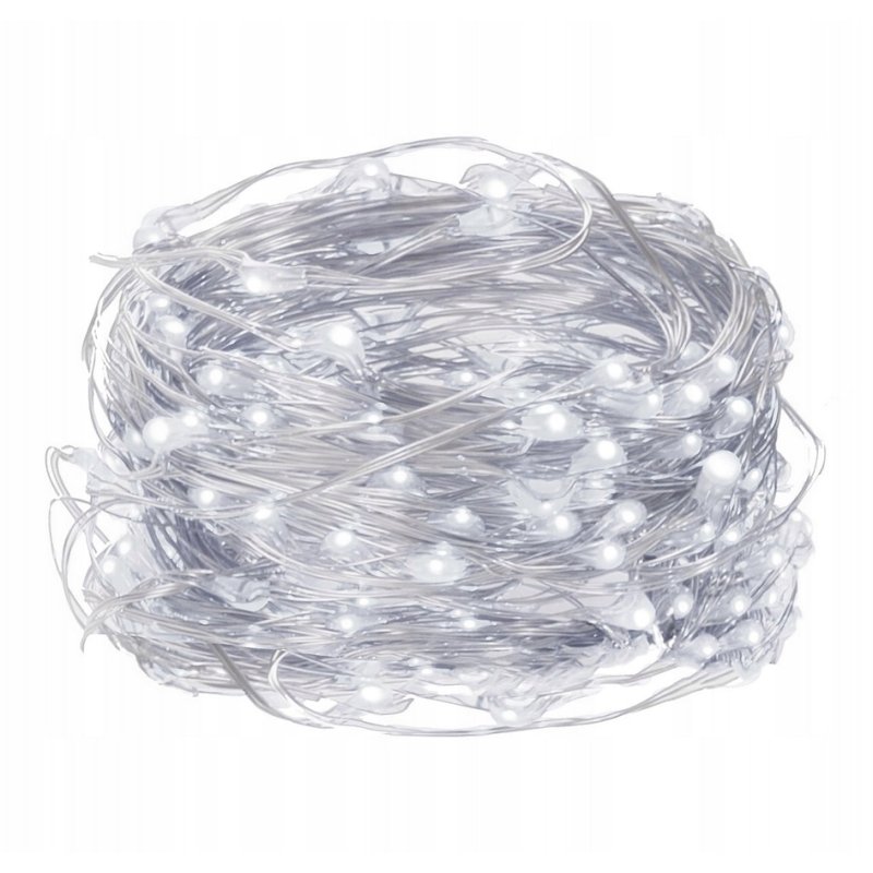 Lampki choinkowe ZIMNE sznur DRUCIK 20 LED 2m biały zimny na 2 baterie AA
