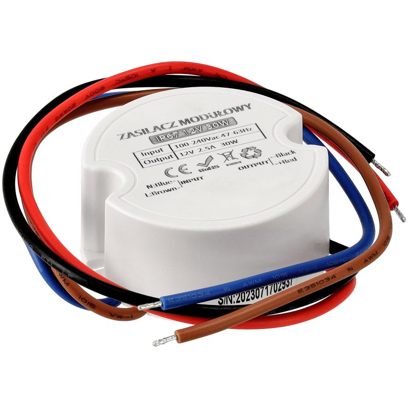 Zasilacz do puszki fi60 do taśm LED 12V 30W 2,5A dopuszkowy IP67 hermetyk