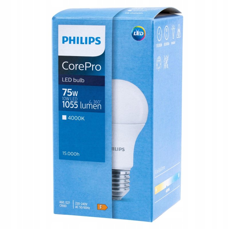 Żarówka LED E27 A60 PHILIPS CorePro 10W 75W 4000K biała neutralna