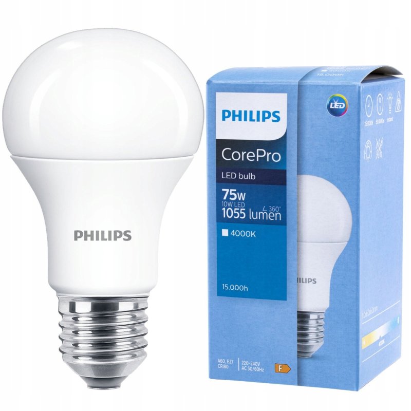 Żarówka LED E27 A60 PHILIPS CorePro 10W 75W 4000K biała neutralna