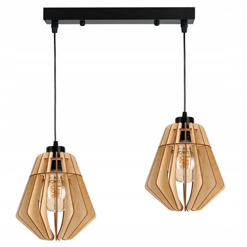 LAMPA sufitowa wisząca zwis Loft Drewno na 2x E27