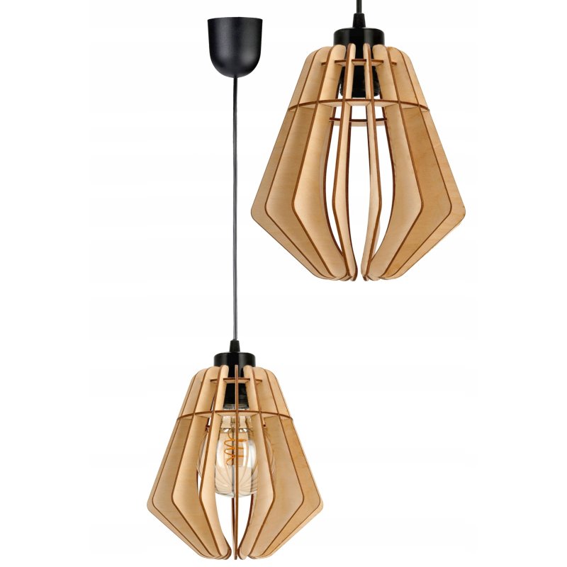 LAMPA sufitowa wisząca zwis Loft Drewno na 1x E27