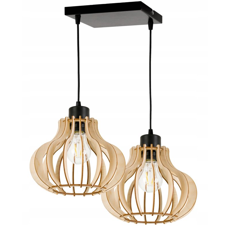 LAMPA sufitowa wisząca zwis Loft Drewno na 2x E27