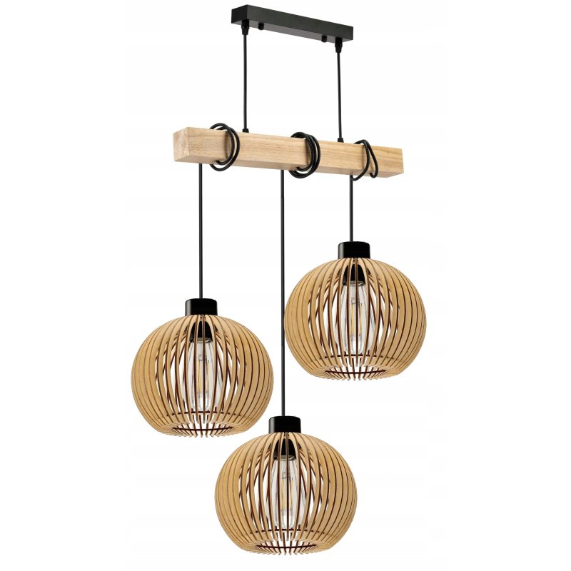 LAMPA drewniana belka wisząca sufitowa ŻYRANDOL ZWIS LOFT KULA DREWNO E27