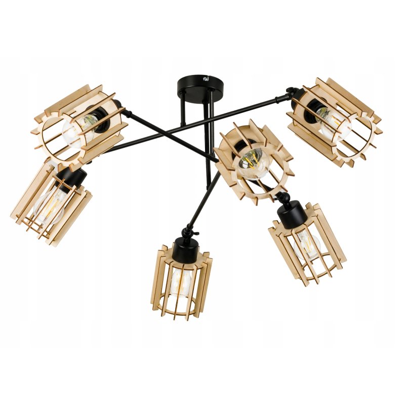 LAMPA sufitowa żyrandol regulowany LOFT drewno 6